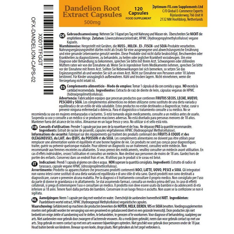 Dandelion Root Extract Capsules 500 mg 120 Capsules