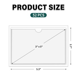 Ohuimrt 52 Pack Clear Adhesive 3" x 5" Index Card Pockets With Top Open, Plastic Card Sleeves Index Card Holder for Organizing Storage Bins, Library Cards, Notes, Drawer