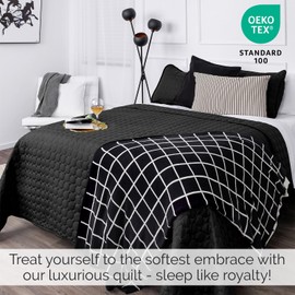 Southshore Fine Living, Inc. XL Twin Quilt Bedding Set with Matching Quilted Pillow Sham, Geometric Circle-Stitch Design, Quilted Bedspread Twin/Twin XL Black Quilt, Soft Microfiber, Black