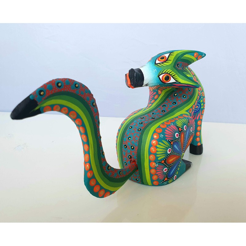 ALKIMIA INC Mexican Alebrije Seated Coyote Wood Carving Handcrafted Sculpture
