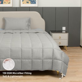 sunflower 100% Cotton Shell King Summer Duvet Insert, Silver Gray Down Alternative Cotton Comforter, All Season Lightweight 8 Corner Tabs & Soft & Breathable & Noiseless, Thin Version