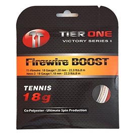 Tier One Firewire Boost (co-Poly/co-Poly Hybrid) Tennis String (Set - Red/White, 18 Gauge (2 x 6.8 m Sets))