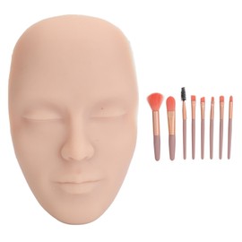 Makeup Practice Face Kit 3D Realistic Full Face Practice Broad 8pcs Makeup Brush Reusable Mannequin Cosmetic Practice Tool Medium Skin Color