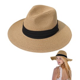 Yutdeng Men's Panama Hat Rollable Women's Sun Hats Classic Hats Breathable Mountain Straw Bogard Hat Summer Straw Hats Adjustable Beach Hat UV Sun Hat for Outdoor Use, khaki