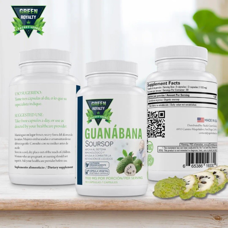 Green Royalty Cápsulas Graviola Guanábana 1100mg Veganas