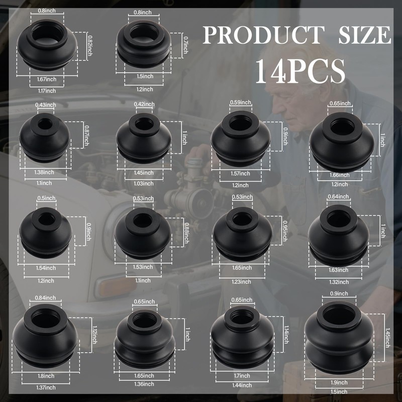 14PCS Ball Joint Boot Replacement,Rubber Dustproof Tie Rod End Boot