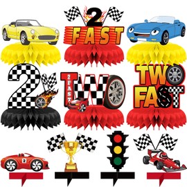 10 PCS Two Fast Honeycomb Centerpieces, Two Fast Birthday Decorations, Two Fast Birthday Party Supplies