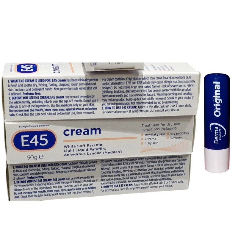 E45 Cream Dermatological for Dry/Flaky Skin,Eczema, Psoriasis Travel Size,3X 50G