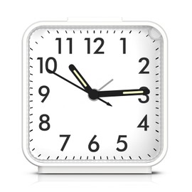 LOFICOPER Analog Alarm Clock for Bedroom, 3'' No Ticking Analog Alarm Clock, Battery Operated Electric Clock with Night Light, Snooze, Ascending Beep Sounds, White