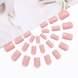 Brishow Short Artificial Nails Press On Nails Pure Colour Nails for Sticking Ballerina Acrylic False Nails 24 Pieces for Women and Girls (Pink)
