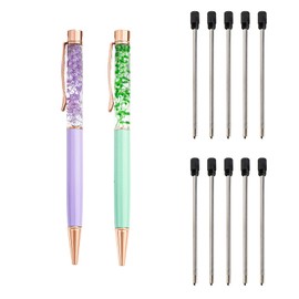 Yuswqin [Green + Light Purple] Herbarium Ballpoint Pen Luxury Ballpoint Pen Herbarium Pen with 10 Refills (Black Ink)