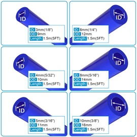 1/8" 5/32" 3/16" 1/4" 5/16" 3/8" High Performance Automotive Silicone Vacuum Tubing Hose line Kit 6PCS 5FT with 115PCS Nylon Vacuum Connectors (Blue)