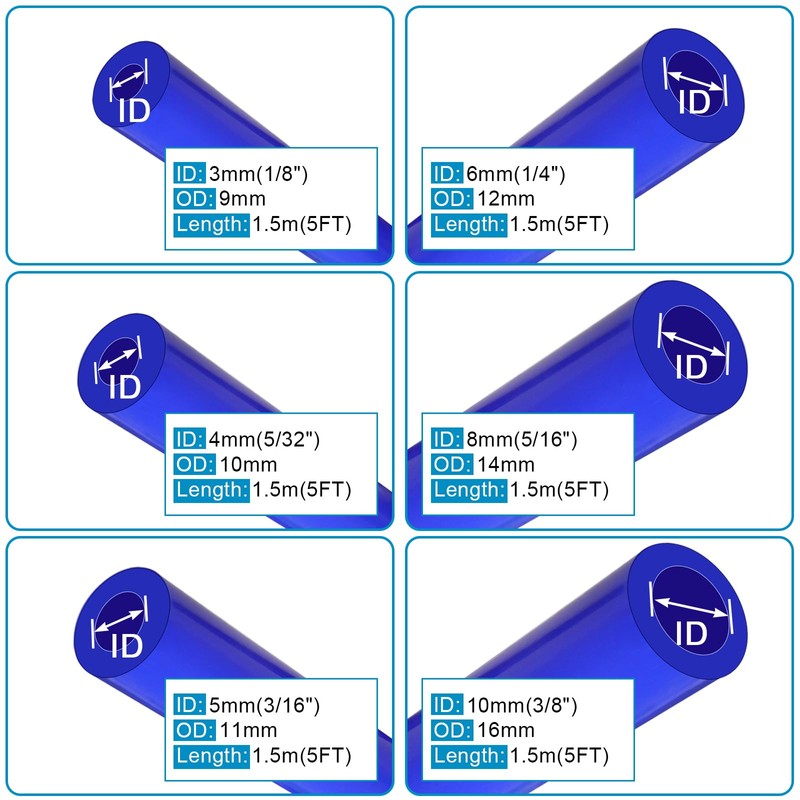 1/8" 5/32" 3/16" 1/4" 5/16" 3/8" High Performance Automotive Silicone