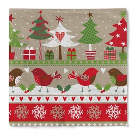 HAPPY PAPER Zaoui Christmas Napkin (Winter Birds) Made of 3-Ply Tissue, 1/4 Fold, 33 x 33 cm, Pack of 20 - Design: Winter Birds, Christmas Trees, Gifts & Ornaments