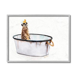 Stupell Industries Meerkat Bubble Bath Vintage White Tin Tub, Design by Jennifer Redstreake Grey Framed Wall Art, 16 x 20