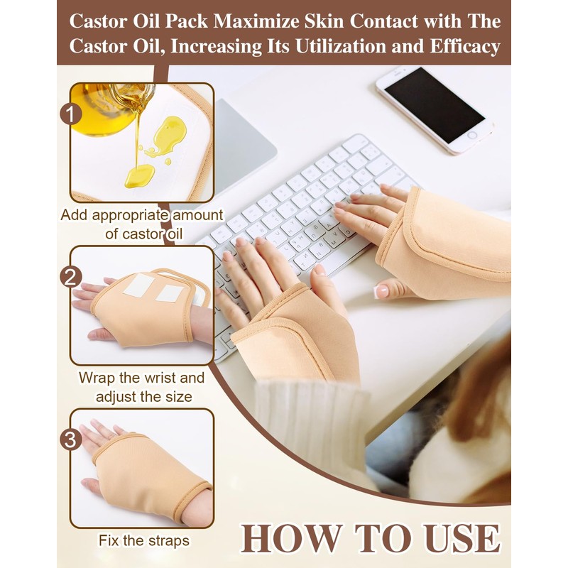 DLMDLM 2 Pack Castor Oil Pack Wrap for Hands, Reusable