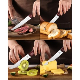 Hinye Steak Knife, Steak Knives Set of 2, Highly Resistant and Durable Stainless Steel Serrated Steak Knives with Wood Handle, Sharp Steak Knives with Color Box