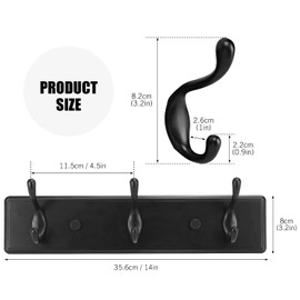 Wooden Coat Rack, Wall-Mounted Organizer for Closet, Entryway, Hallway, Foyer, Bedroom, Heavy Duty Double Hooks for Hanging Towels, Bags, Hats, Jackets, Keys (Black, 3 Hooks)