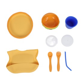 Infant Feeding Set Baby Led Weaning Supplies Food Style Suction Bowl Silicone Plate Bib Eating Utensils Self Feeding Set Type B