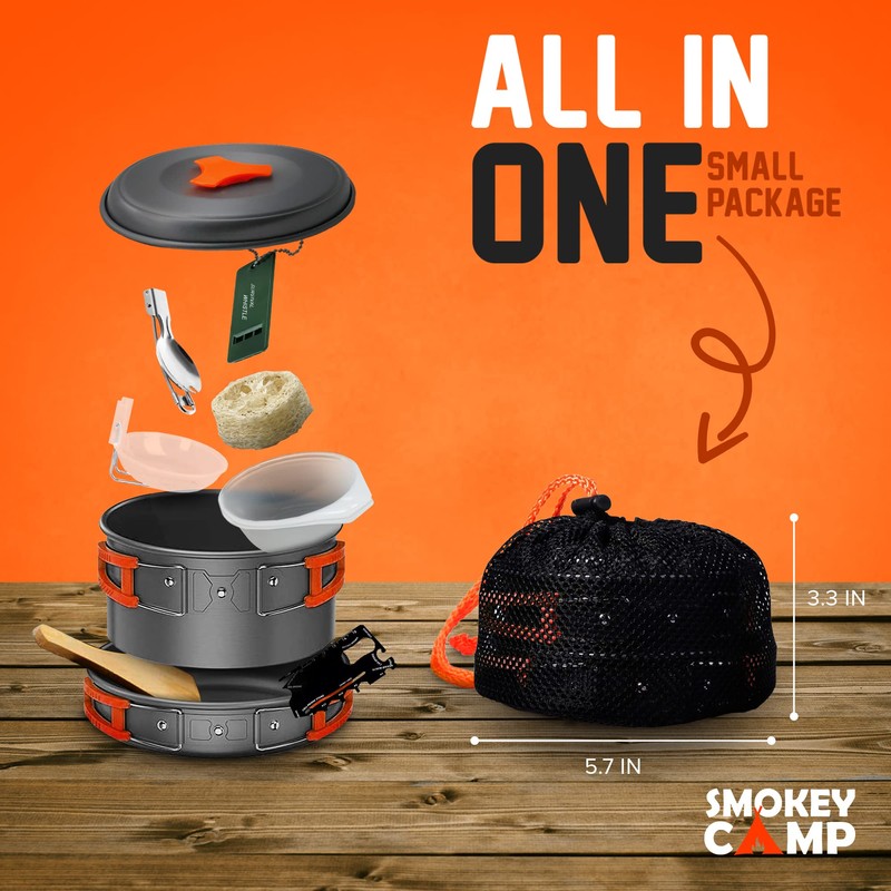 11 Pcs Smokey Camp Backpacking Cooking Set - Compact Camping