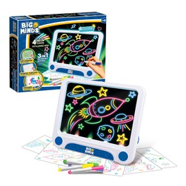 Big Minds - Magic Led | Drawing Tablet for Kids 3 in 1 | LED Writing Tablet for Kids with 6 Reversible Stencils | Glow Pad 6 Lighting Modes & 3 Colors | Drawing Tablet for Children 4+
