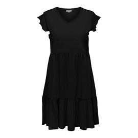ONLY Carmakoma Women's Carmay Life Cap Sl Frill Dress JRS Noos Midi Dress, black