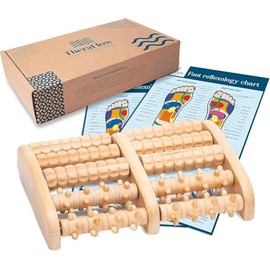 TheraFlow Wooden Foot Massager Roller - Deep Tissue Plantar Fasciitis Massager, Wellness & Walking Gifts for Women & Men, Foot Massagers for Pain and Circulation (Plus Reflexology Chart)