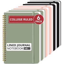 Taja Lined Spiral Journal Notebook for Work, 6 Pack, 140 Pages, College Ruled Hardcover Notebook Journal for Women, 6 Pcs, Journals for Writing, A5(6"x8") - Multi