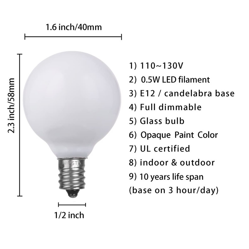 NIOSTA 25 Pack G40 Replacement Bulbs,120V LED Bulbs, for E12