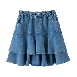 Alunsito Children's Baby Girl Denim Skirt Summer Autumn Little Girl High Waist Layered Denim Skirt with Pocket, blue
