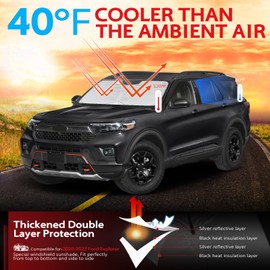 KAYZT Windshield Sun Shade for 2020-2024 Ford Explorer SUV Foldable Sunshade Front Window Custom Fit Car Accessories