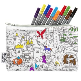 eatsleepdoodle Colouring Pencilcase For Kids w/ 10pk Washable Markers For Kids - 22x14cm Fairytale Kids Colouring Pencilcase - Ultra Washable & Reusable Arts and Crafts For Kids