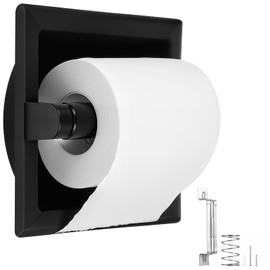 1 Pcs Matte Black Recessed Toilet Paper Holder for Large Rolls, Pivoting Black Toilet Paper Holder Wall Mount Stainless Steel, in Wall Toilet Paper Holder Black, Bathroom Toilet Paper Wall Holder
