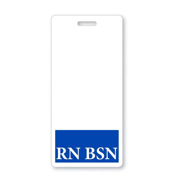 RN BSN Badge Buddy - Vertical- Heavy Duty Spill Proof & Tear Resistant Card - 2 Sided- Quick Role Identifier Name Tag Buddies for BSN Registered Nurse - Specialist ID USA Printed (1 Single, Blue)