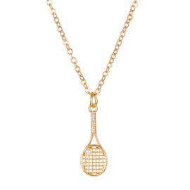 QLUYCKW Tennis Racket Necklace for Tennis Sports lover Charm Tennis Racket Pearl Pendant Necklace Jewelry Gift for Women (Gold)