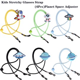 6Pcs Adjustable Stretchy Planet Space Eyeglass Straps for Eyewear Anti-slip Retainer Cord Sunglass String for Boys Girls Adult Eye Glasses Chain,2Pcs Microfiber Cloth