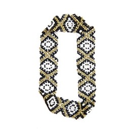 New Custom Colored Native American Pattern Elastic Stretch Seed Bead Headbands / Hair Accessories (Black & Gold)