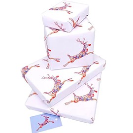 Scandi Christmas Wrapping Paper 2 Sheet Wrap Pack and 2 Tags. Modern Scandinavian Folk Art, For Adults, Mum, Dad, Children or anyone. 100% Recyclable made in UK, Reindeer Christmas Wrapping Paper