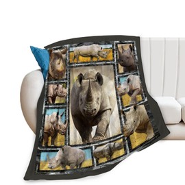 White Rhino Blanket White Rhino Throw Blanket Super Soft Warm Fuzzy Cozy Plush Flannel Fleece Bedding Wild Animal Blanket Gift Decor Stuff for Women Men Adult Birthday Kids Sofa Couch 50"x40"