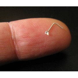 Tiny 1.2mm Clear Crystals Pack of 5 Sterling Silver Thin 0.6mm Bar L Shape Nose Studs