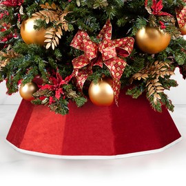 Christmas Tree Collar,26.3"Red Tree Collar for Pencil Tree,Christmas Tree Collars for Artificial Trees,Christmas Tree Base Cover,Velvet Collapsible Tree Skirt Xmas Tree Collar for Christmas Tree Base