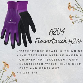 Red Steer A204 Flowertouch H2O Waterproof Purple Women's All Purpose Gloves, Nitrile Overdip, Sizes S-L, Sold by Pair (Medium)