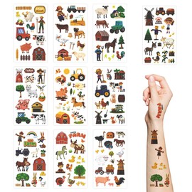 Farm Animal Temporary Tattoos for Kids,10 Sheets Barnyard Farm Theme Waterproof Fake Tattoos for Birthday Party Favors Goodie Bags Stuffers Party Fillers