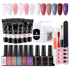 Kit Uñas 6 Polygel Acrilica + 6 Esmaltes Uv Gel Manicure