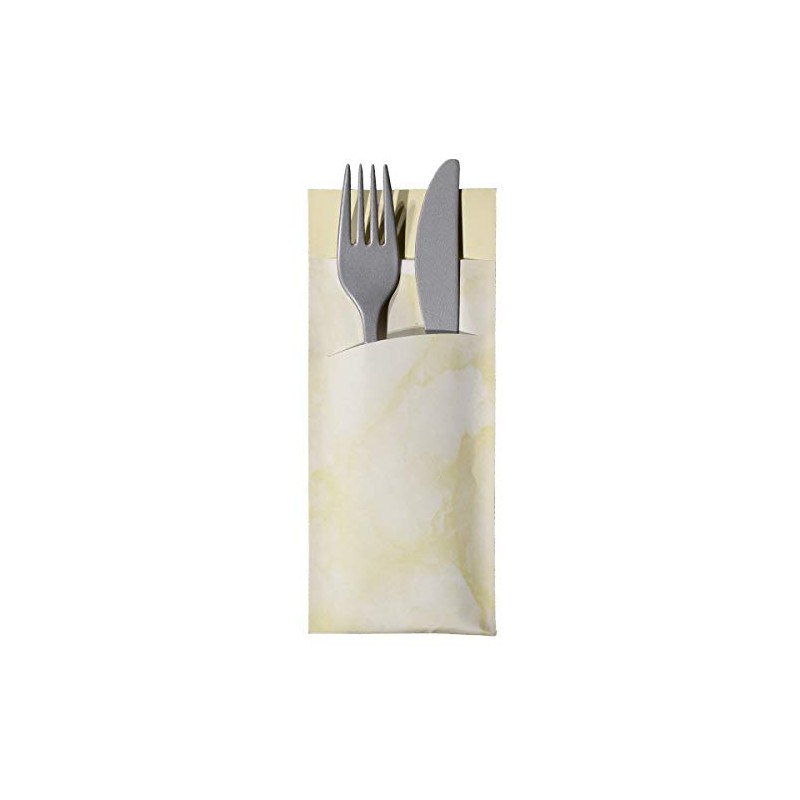 Cutlery Pockets with Napkin Cream Beige Marbled 20 cm Pack
