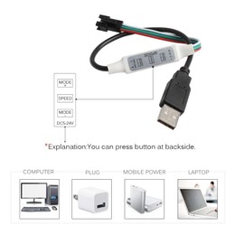 USB led Strip Light Controller for WS2812B SK6812 RGB (NOT RGBW) addressable Pixels Strip USB Mini 3 Keys SP002E