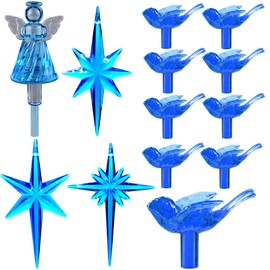 117Pcs Ceramic Christmas Tree Replacement Lights Bulbs Deep Bluebird and 1 Angel/3 Stars Topper Ornament for Ceramic Tree Décor - Medium Plastic Pegs.