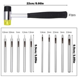 10 Pcs Leather Hole Punch Set, 0.5mm-3.5mm Leather Punch Tool, Rubber Hammer, Leather Craft Hollow Punch, Leather Working Tool for Leather, Belt, Watch Band