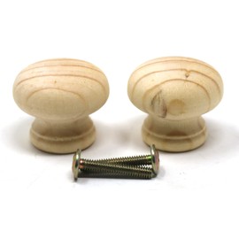 fiXte Natural Wood Cupboard Cabinet Door Knob Pine Wooden Unlacquered Handle 35mm (1-3/8") (Pack of 2)