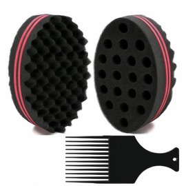 Wave Hair Care Tool Barber Hair Brush Sponge Big Holes Dreads Locking Twist Afro Curl Coil, 2 Pack with 1 Count Hair Pick